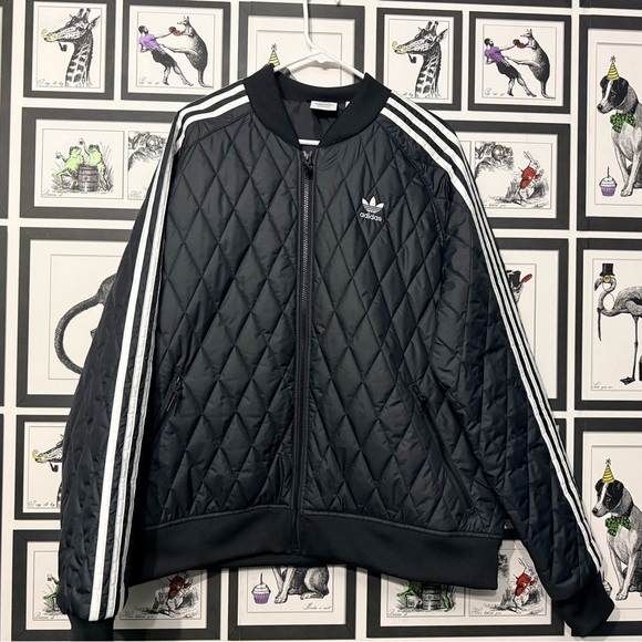 Adidas Black quilted bomber jacket - Picture 1 of 2